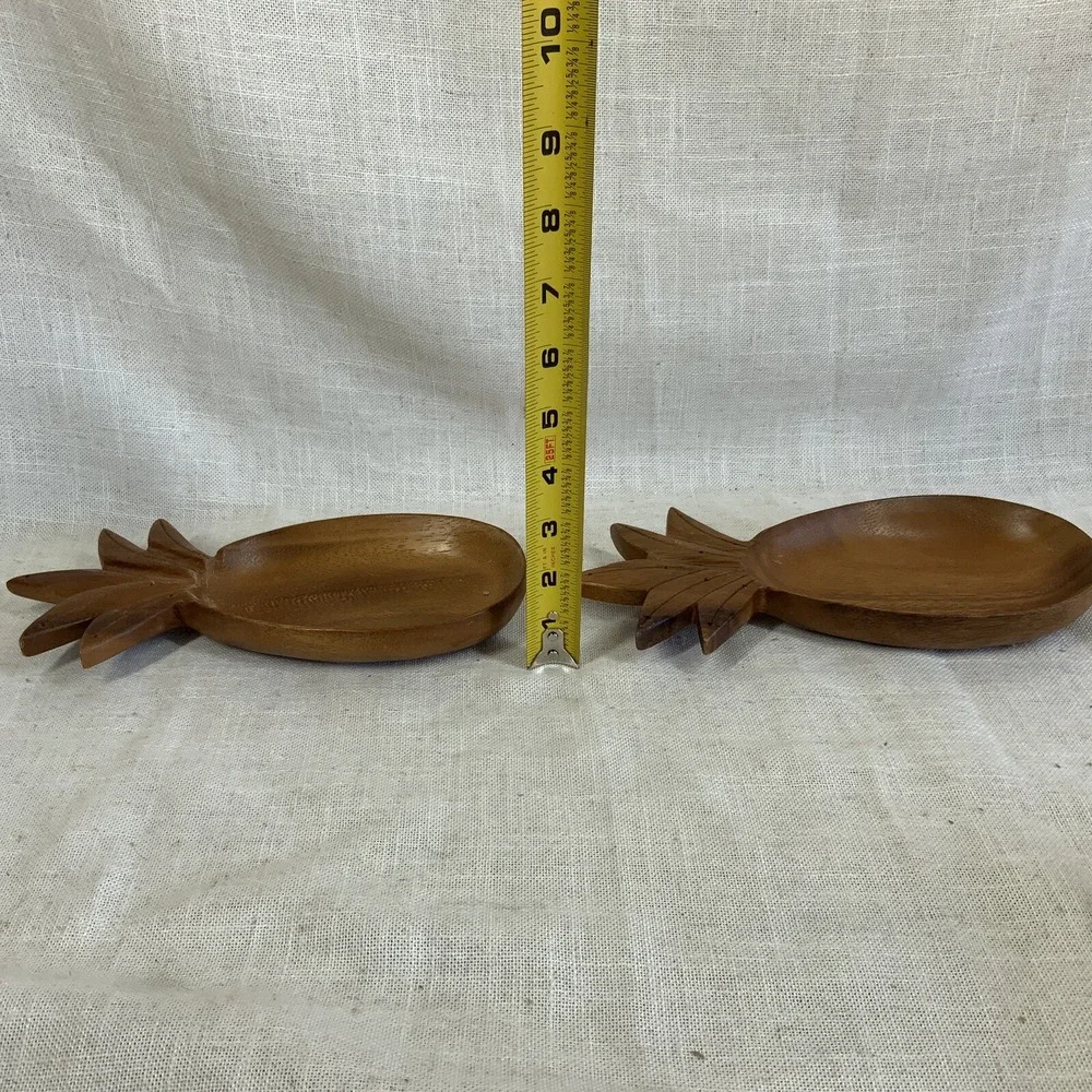 2 VTG Monkey Pod Pineapple Bowl Tiki Tropical Blair's Hawaii Luau Barware Signed